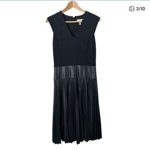 REBECCA TAYLOR Vintage Faux Leather Pleated Dress